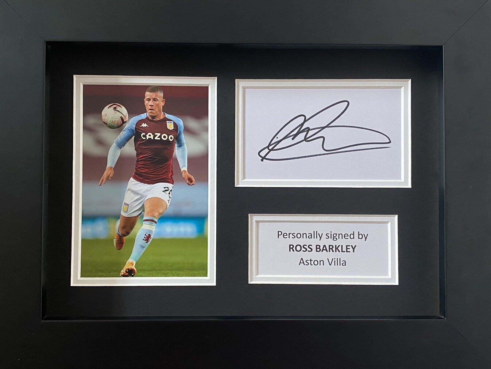 Ross Barkley Hand Signed White Card In A4 Aston Villa Frame Display