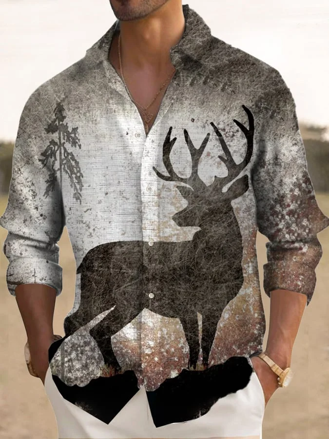 Stylish Casual Vintage Elk Print Shirt