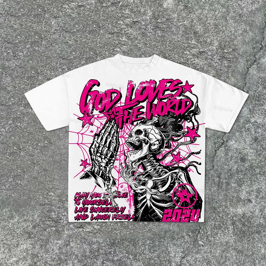 Casual Short Sleeve God Loves The World Graphics 100% Cotton T-Shirt