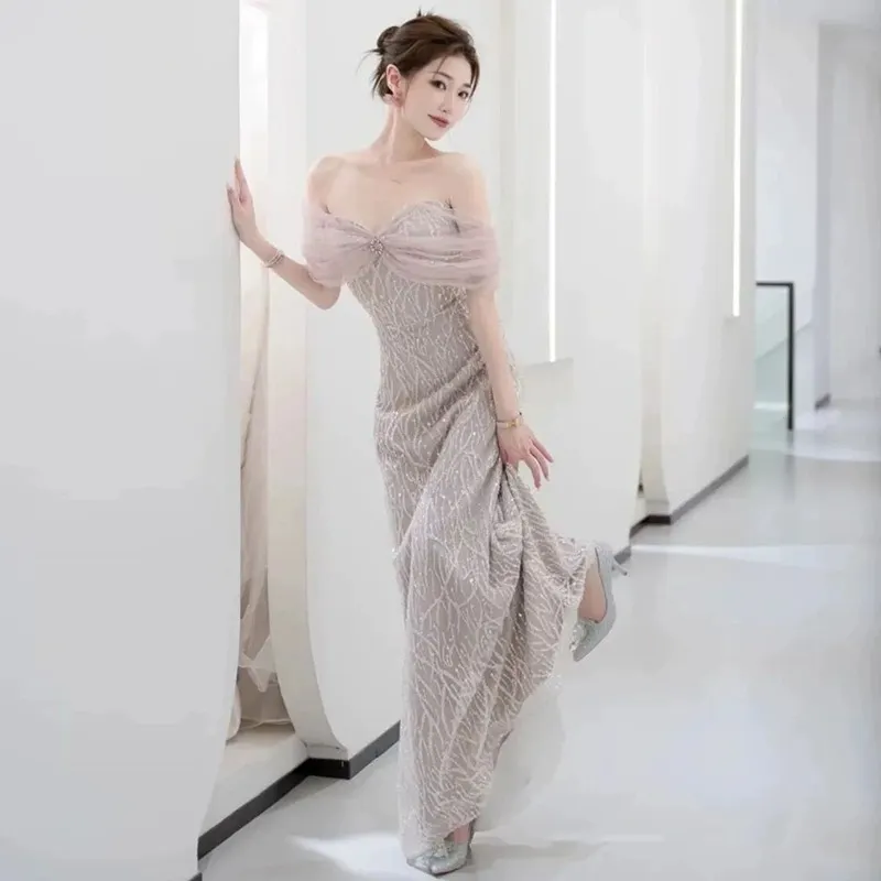 Brownm Engagement Dress Can Usually Wear Spring Wedding Toasting Bridal Small French Evening Dress High-End Shoulder