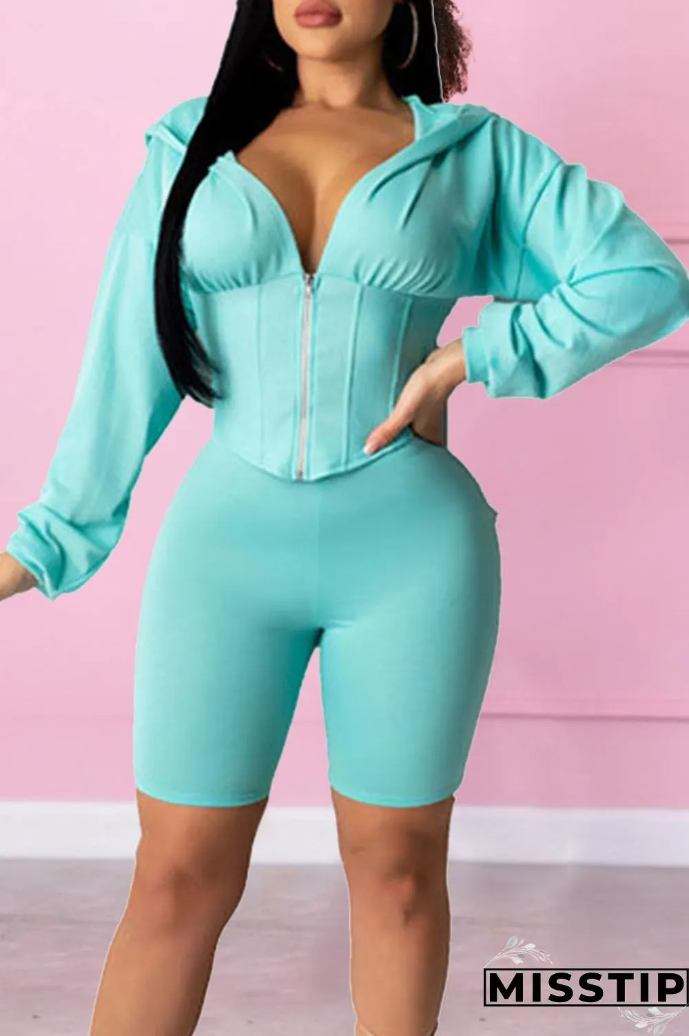 Green Casual Solid Patchwork Hooded Collar Long Sleeve Two Pieces