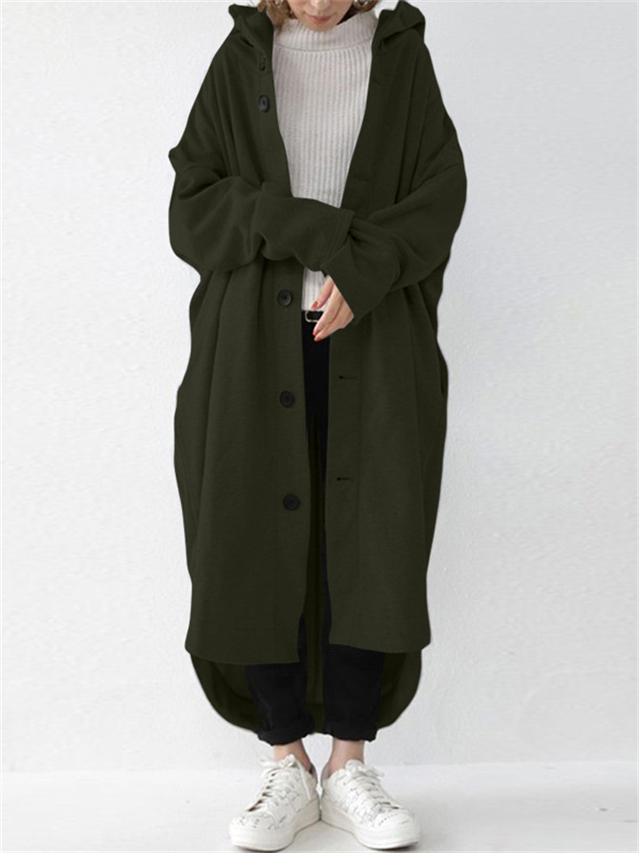 New Autumn and Winter Solid Color Women's Trench Coat Coat Cozy Casual Women's Hooded Mid-Length Coat
