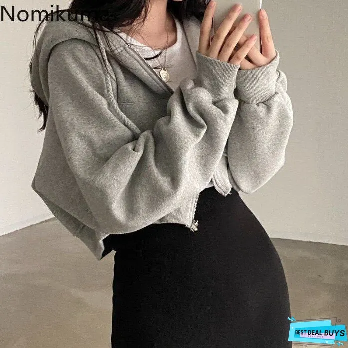 Autumn New Long Sleeve Hooded Hoodies Women Solid Color Kroean Style Vintage Sweatshirt