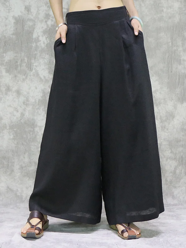 Solid Color Pockets Wide Leg Loose Trousers Pants