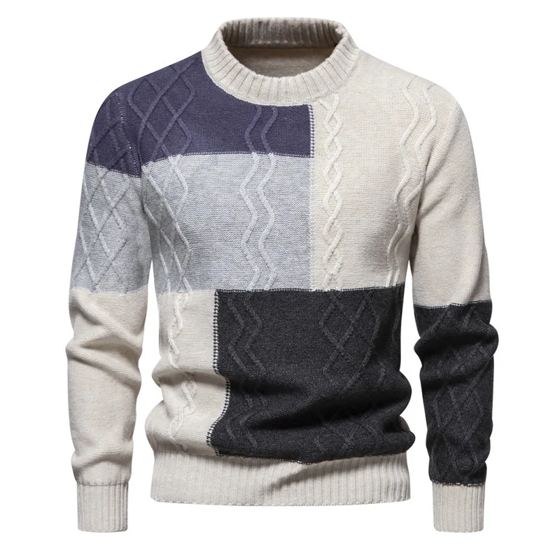 Smiledeer New Autumn and Winter Color Blocked Round Neck Men's Sweater