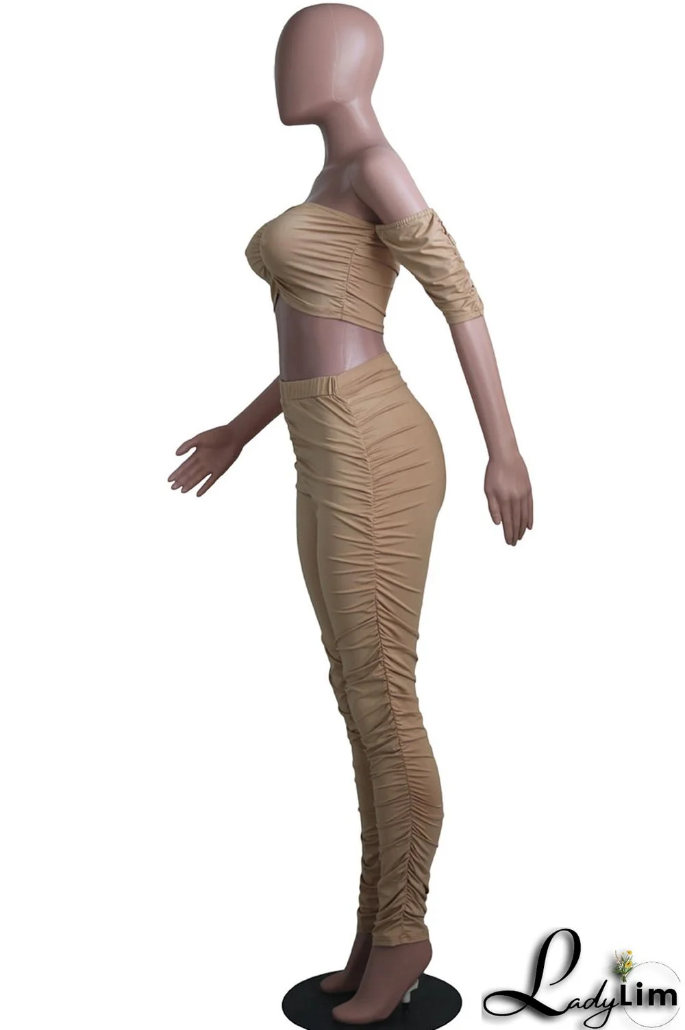 Watermelon Red Sexy Solid Split Joint Fold Off the Shoulder Short Sleeve Two Pieces