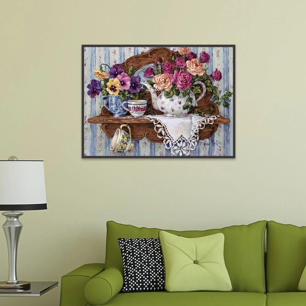 Diamond Painting - Full Round Drill - Flowers And Afternoon Tea(40*30cm)