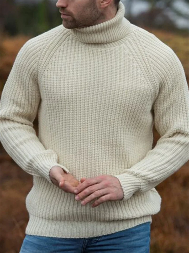 Casual Solid Color Long Sleeve High Neck Sweater-Mixcun