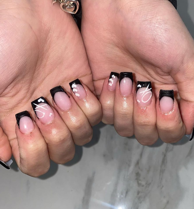 pink and black french nails