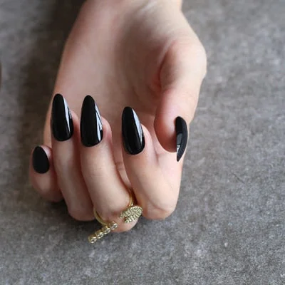 UV glossy false nails Water droplets shiny wedding nails burgundy stiletto blue Black UV fake nails 28pcs full set-Nail Inspo