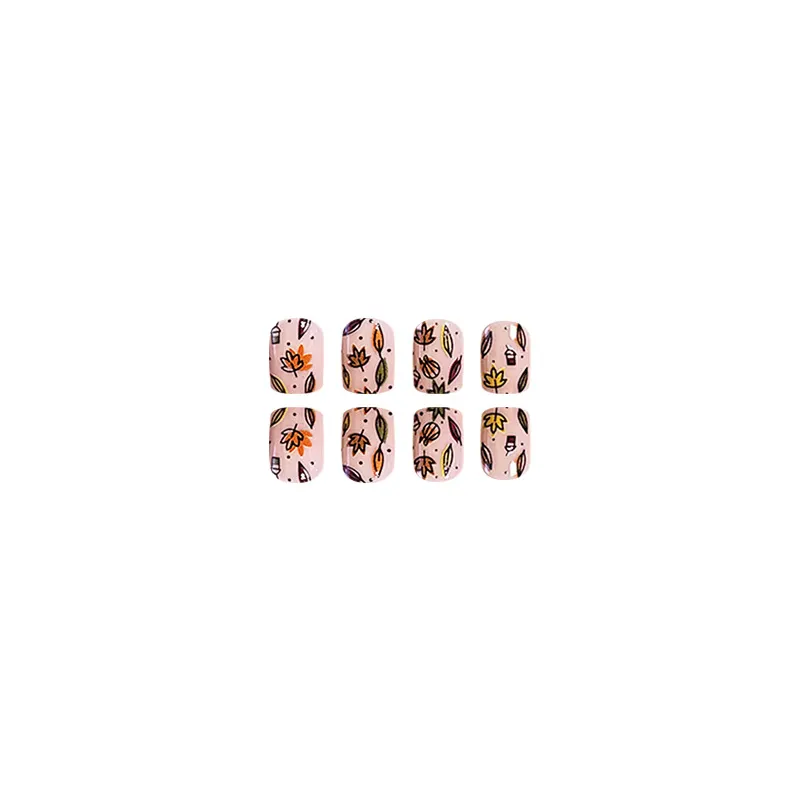Churchf Churchf Short Square Maple Leaf Thanksgiving Day Nail Leaves Autumn Fake Nails Finished Nail Tablets Wearing Armor
