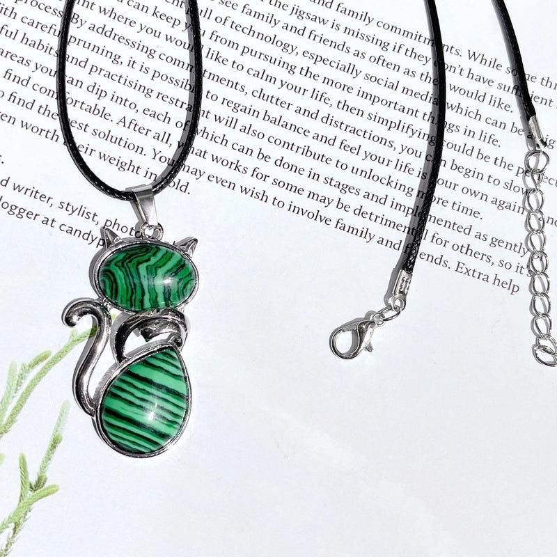 1 Piece 25*45MM Alloy Natural Stone Crystal Cat Pendant