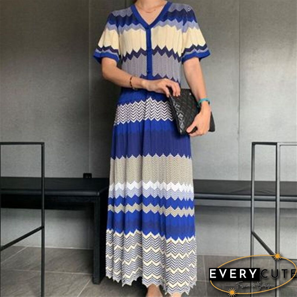 Ins Korean Style Ol Temperament Patchwork Summer Maxi Dress For Ladies Short Sleeve Vintage Chic Female Sundresses