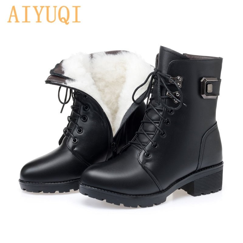 AIYUQI Winter Boots Women Genuine Leather New Wool Warm Non-slip Ladies Ankle Boots Plus Size 41 42 43 Snow Boots Women