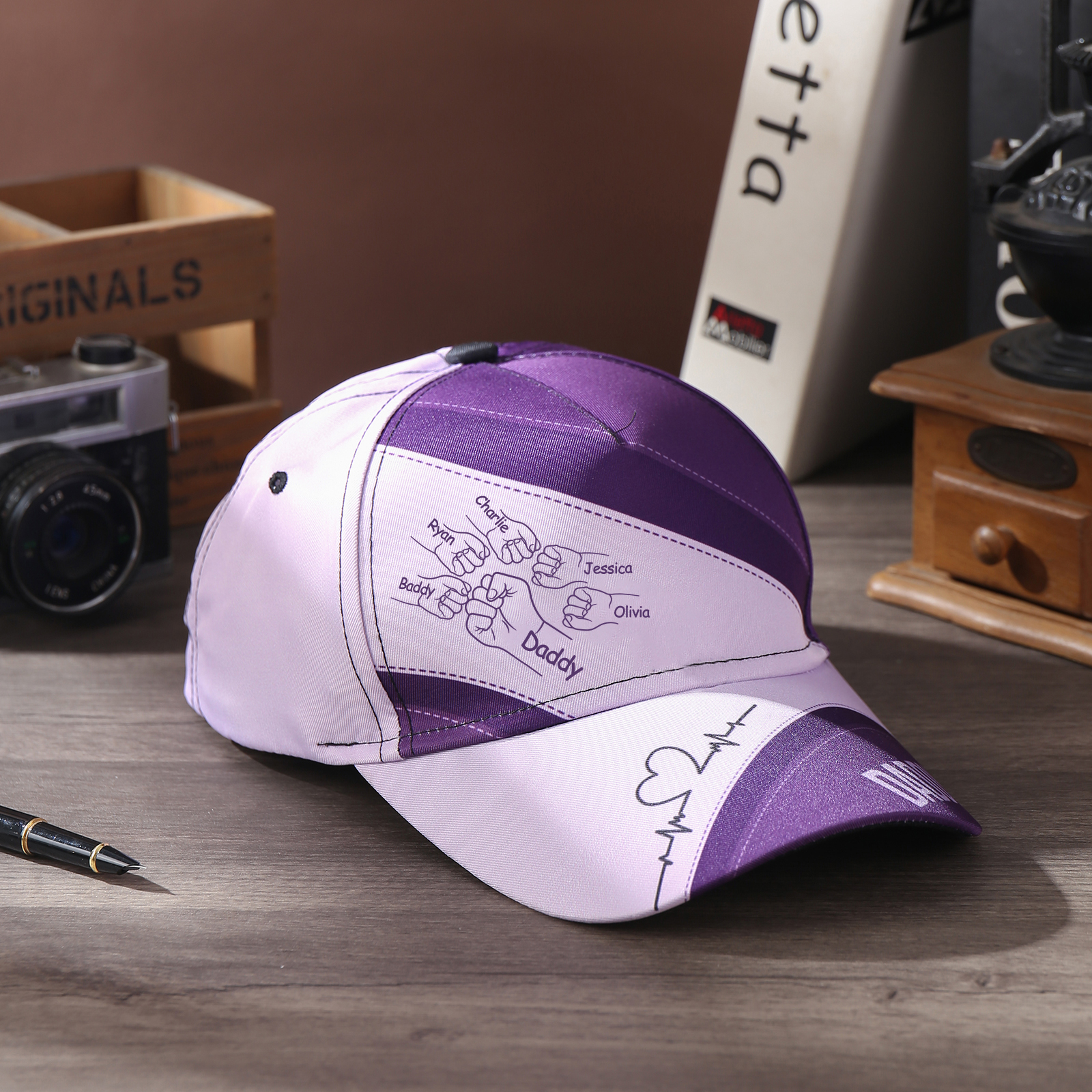 Personalised Fist Bump Classical Baseball Cap Custom 6 Names & 1 Text Snapback Adjustable Gift for Dad/Grandpa/Husband-Jessemade AU