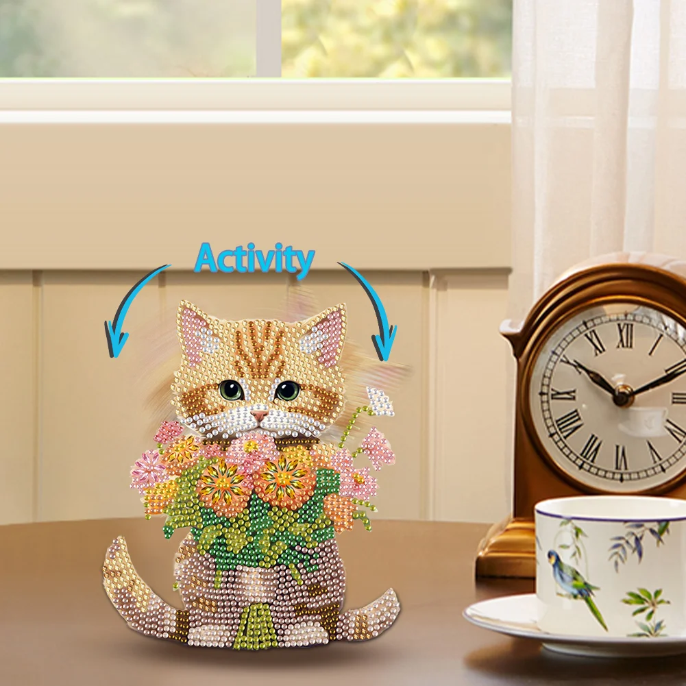 Xmas Acrylic Shaking Head 5D DIY Diamond Art Tabletop Decorations for Home (Cat)