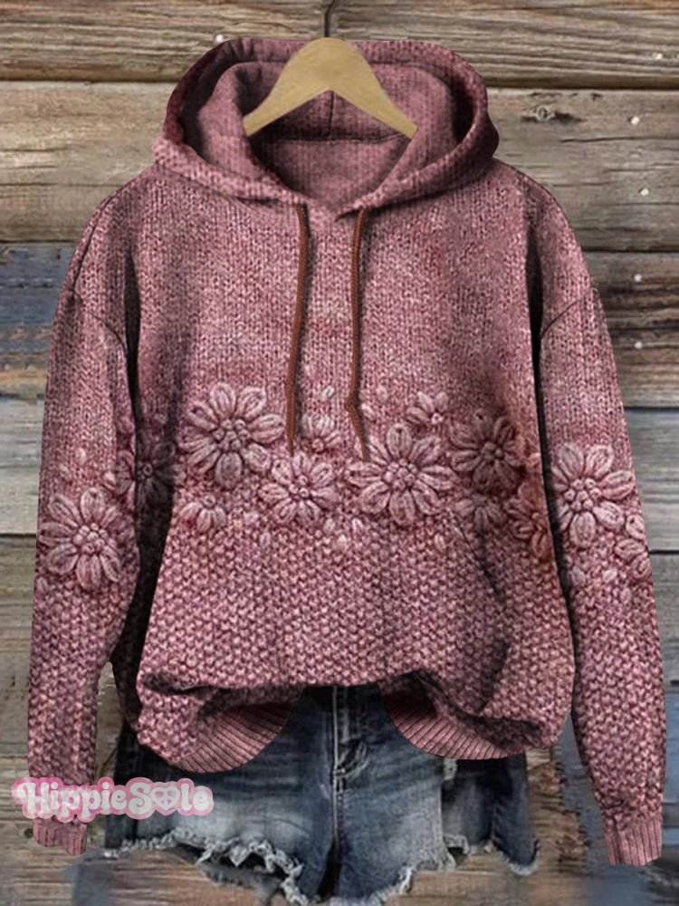 Women’s Floral Textured Art Patterns Prints Casual Pocket Hooded Sweatshirt Multicolor / S