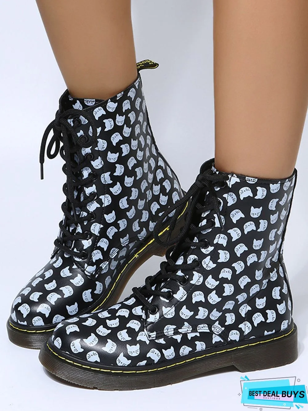 Womens's Plus Size Cat Printing Martin Boots
