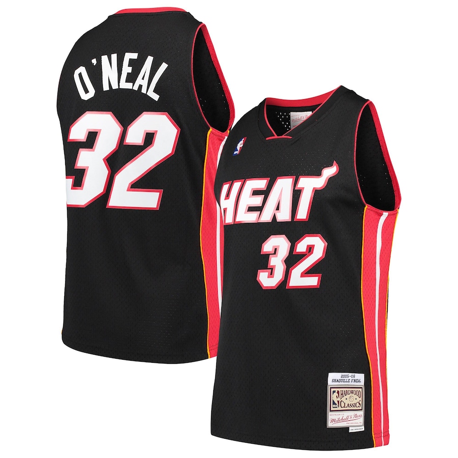 Men's Miami Heat Shaquille O'Neal Mitchell & Ness Black Hardwood Classics Swingman Jersey mysite