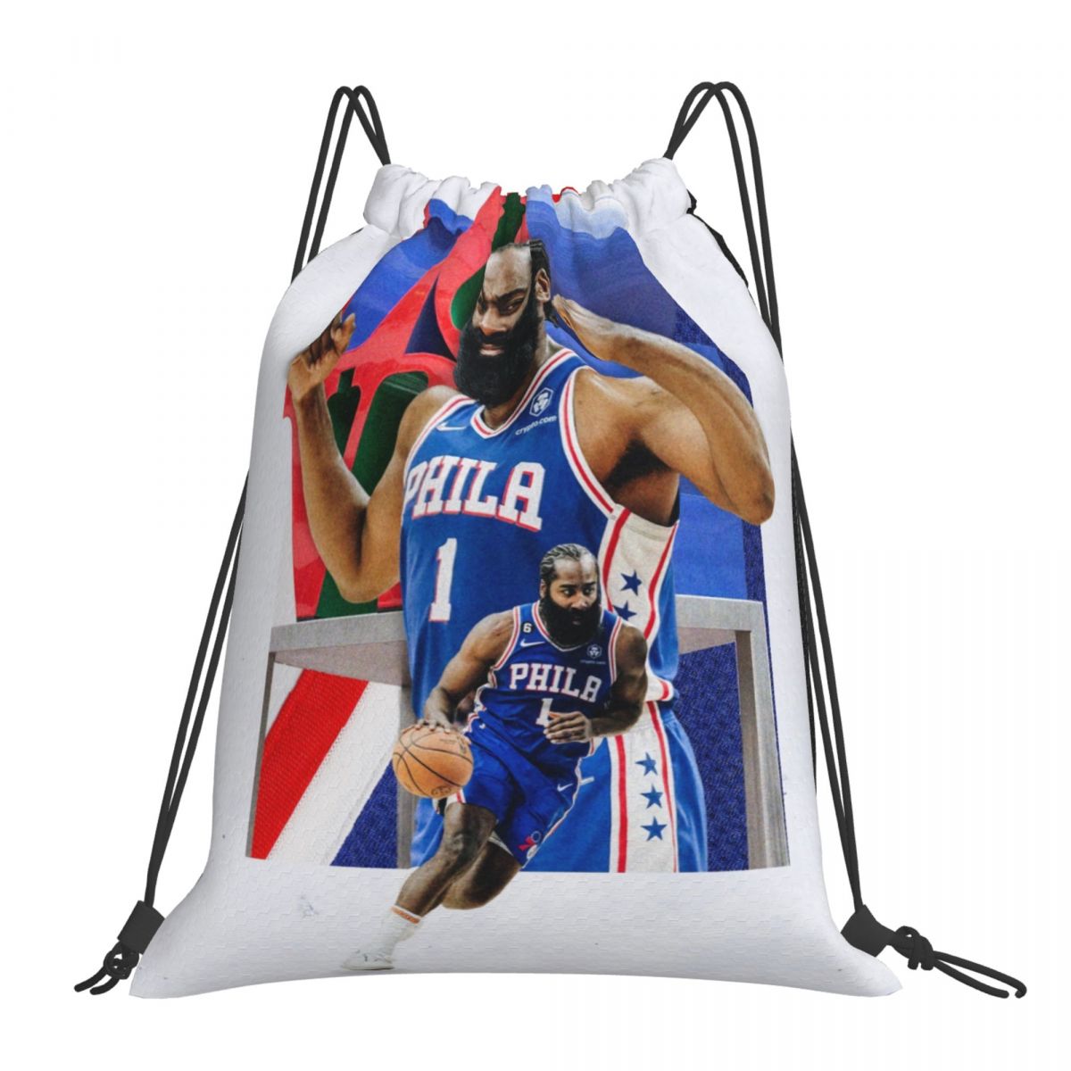 Philadelphia 76ers James Harden Unisex Drawstring Backpack Bag Travel Sackpack