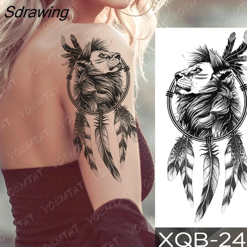 Sdrawing Temporary Tattoo Sticker Rose Snake Flower Tattoos Lace Tiger Dragon Body Art Arm Fake Sleeve Tatoo Women