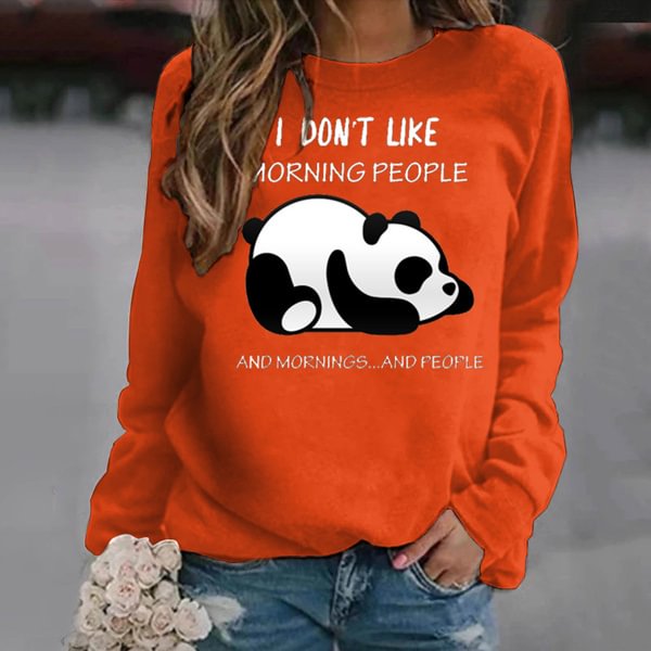 Fashion Panda I Don't Like Morning People Printed Oversize Hoodless Sweater For Women Cool Printed Autumn Winter Fashion Ladies Sweatshirts - BlackFridayBuys