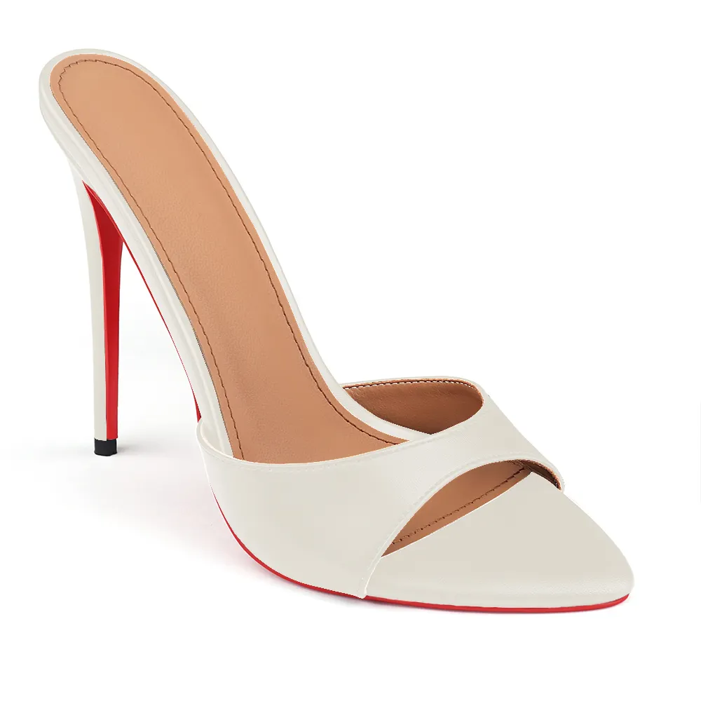 120mm/100mm/80mm Women's Sandals Strap Pointed Toe Mules Red Bottom Heels Matte-vocosishoes