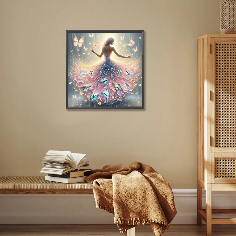 Full Round Diamond Painting 30*30cm - Woman In Flowing Butterfly Skirt