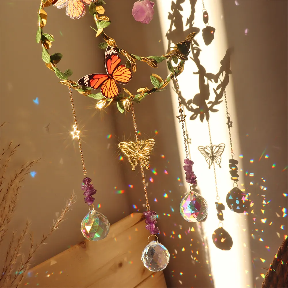 Crystal Wind Chime Prism Catchers Ornament Home Room Garden Decor (Moon 1)