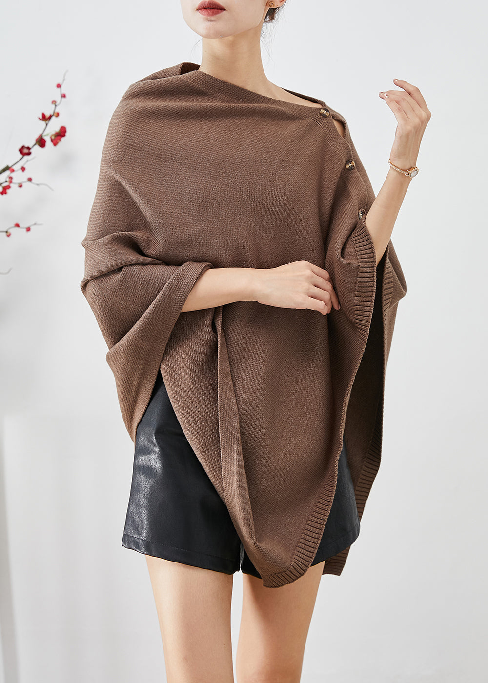 VCSHOES Coffee Asymmetrical Button Down Knit Scarf Tops Fall