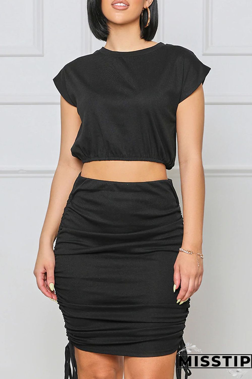 Khaki Casual Solid Patchwork O Neck Sleeveless Two Pieces