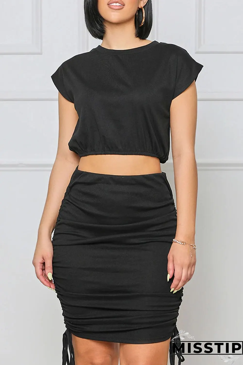 Khaki Casual Solid Patchwork O Neck Sleeveless Two Pieces