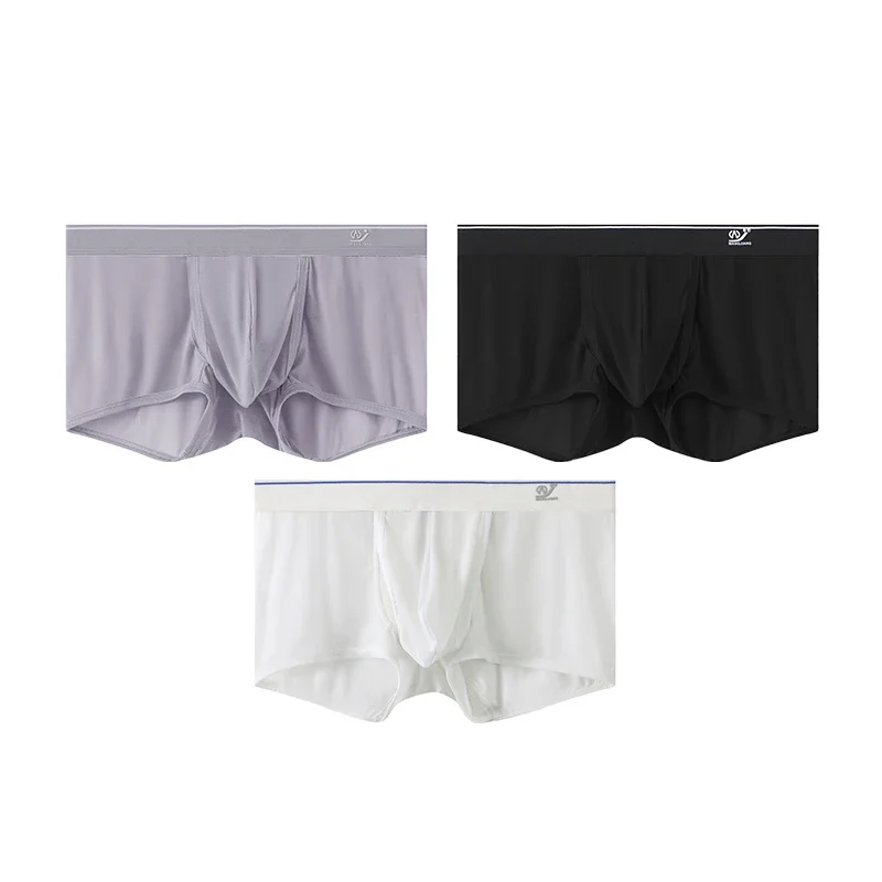 Aonga 3 PCS/Lot Mens Boxers Briefs Panties Elastic Underwear Low Waist Panties Open Front Shorts Trunks Soft Pouch Underpants aonga