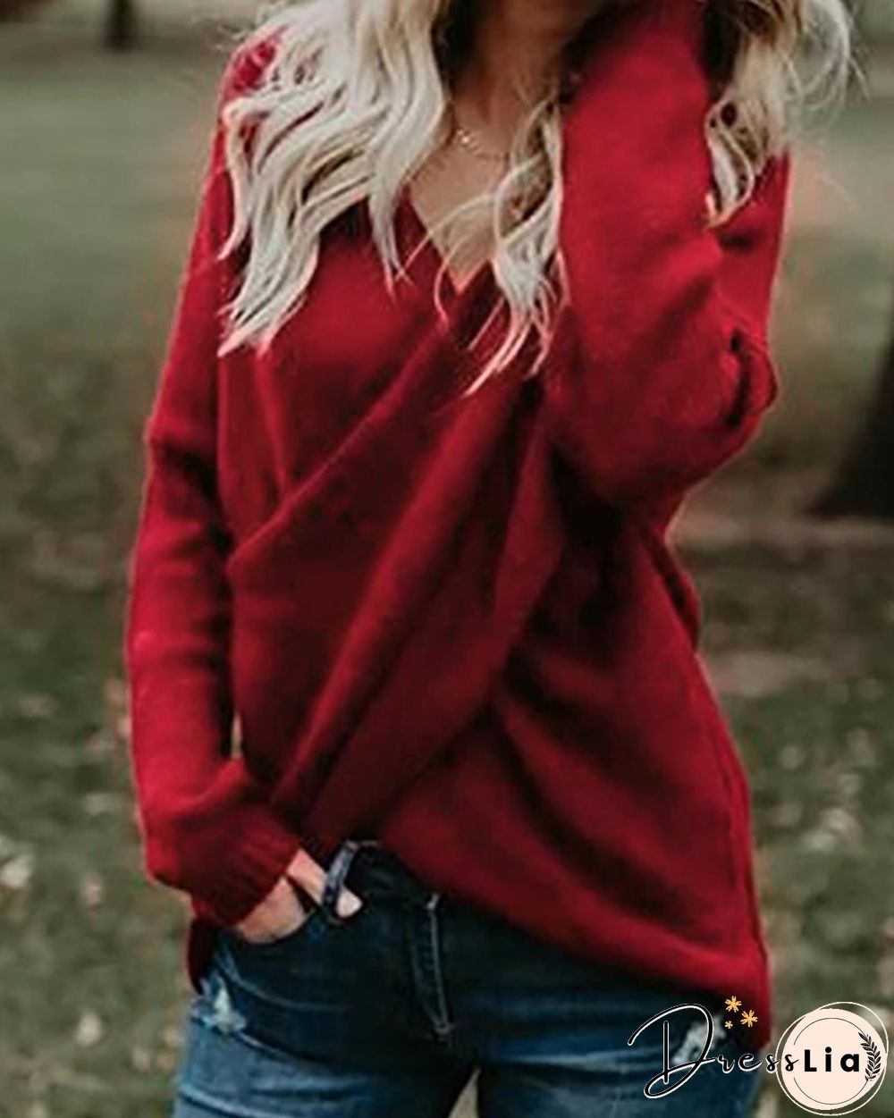 Solid Long Sleeve Casual Sweater P15179