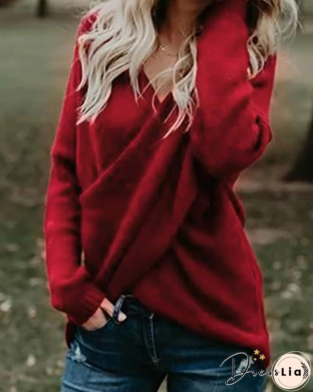 Solid Long Sleeve Casual Sweater P15179