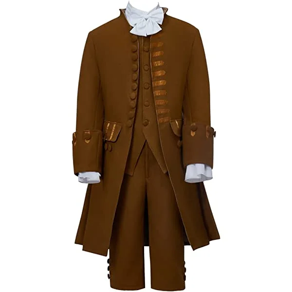 18th Century Men Historical Costume Hamilton Colonial Uniform Coat Vest Pants Suit Set