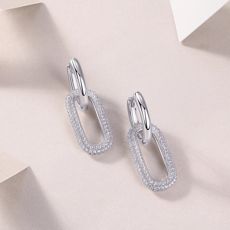 1 Pair 925 Sterling Silver Moissanite Geometric Earrings