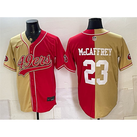 Men's San Francisco 49ers #23 Christian McCaffrey Red Split Stitched Jersey