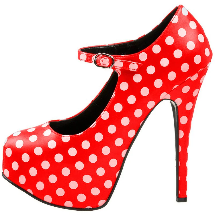Red Vintage Mary Jane Pumps with Polka Dots and Platform Vdcoo