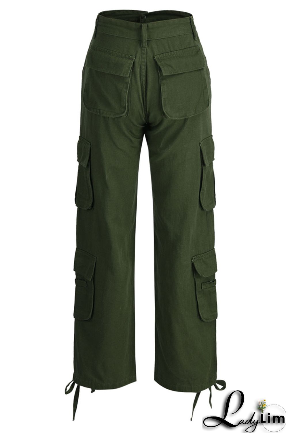 Green Street Solid Patchwork Pocket High Waist Straight Solid Color Bottoms