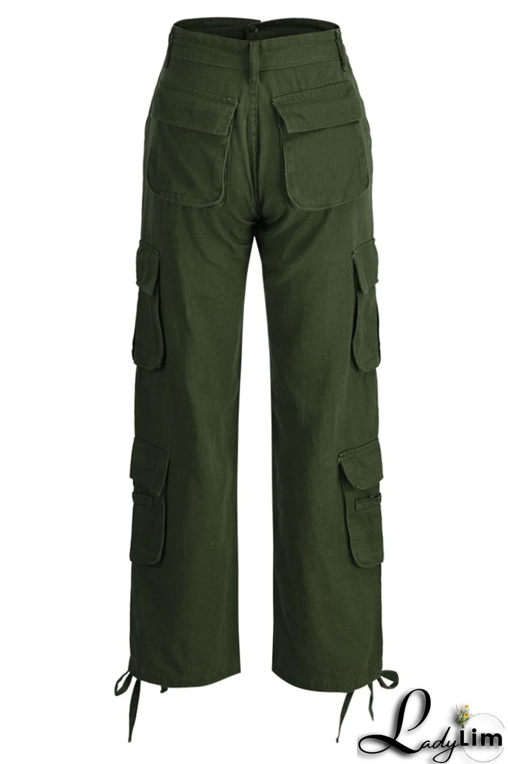 Green Street Solid Patchwork Pocket High Waist Straight Solid Color Bottoms