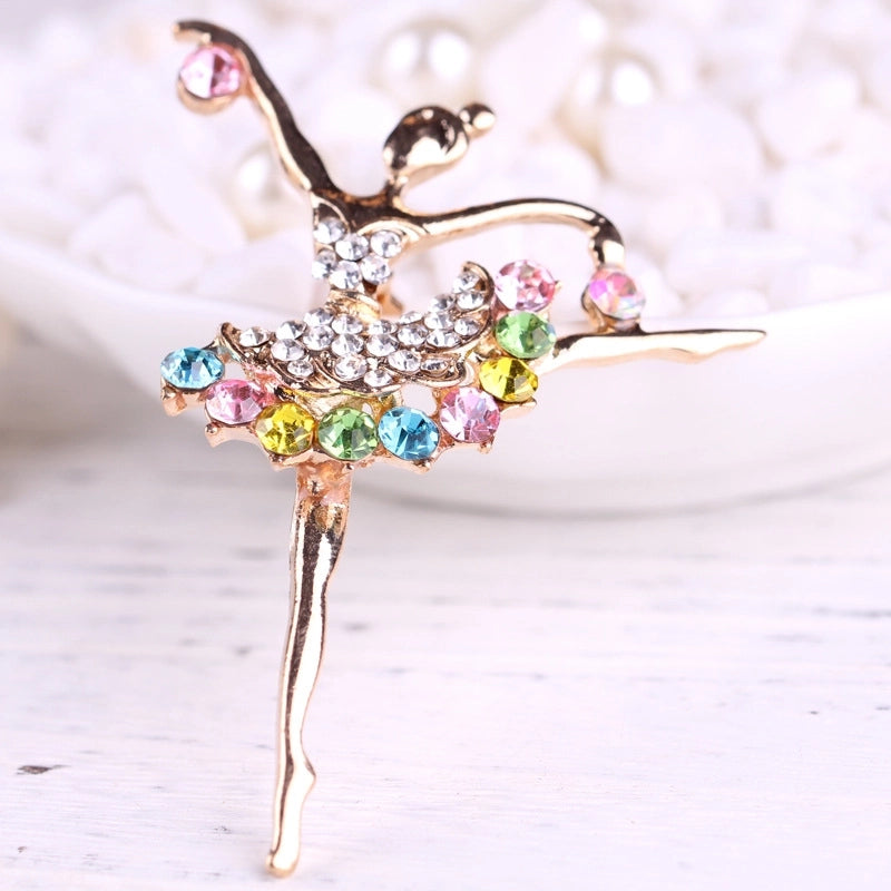 Lanhao Korean Style Creative Personality Colorful Diamond Ballet Dancing Girl Brooch Corsage Women’s Clothing Jewelry