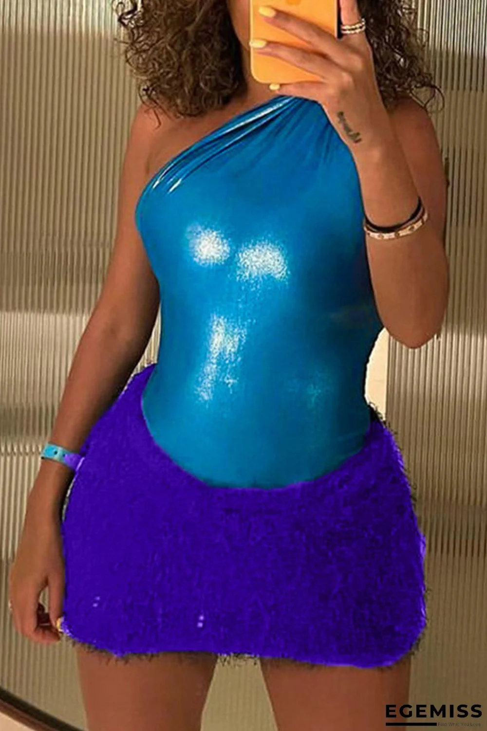 Blue Sexy Solid Patchwork Oblique Collar Sleeveless Two Pieces | EGEMISS