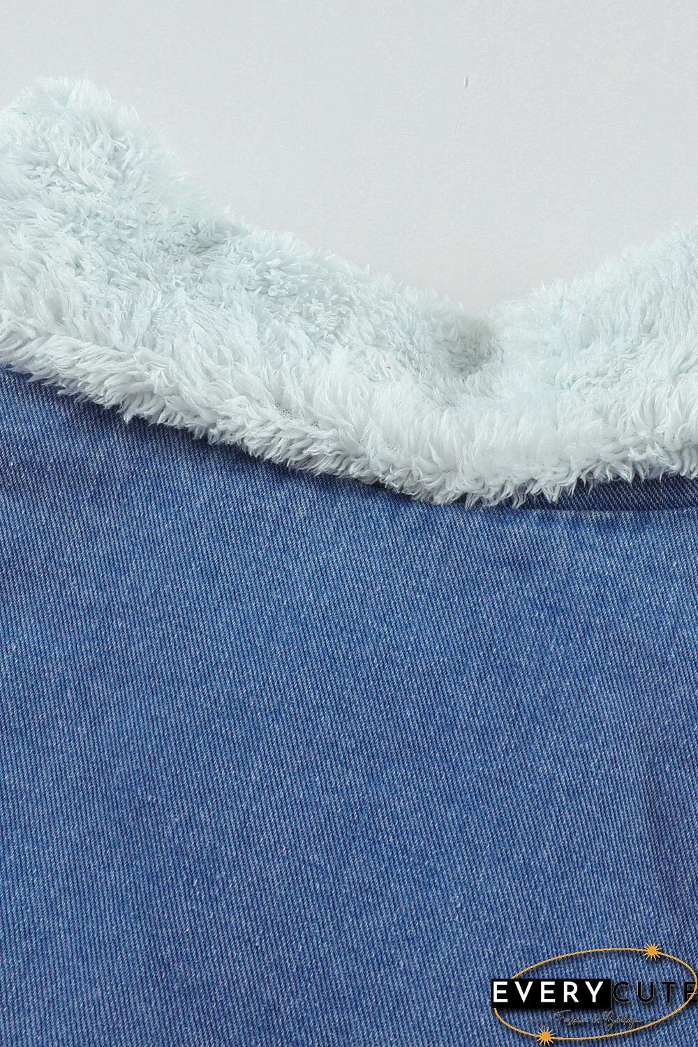 Sky Blue Lapel Collar Button Fleece Jacket