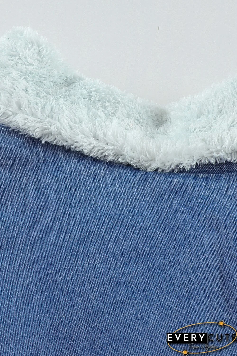 Sky Blue Lapel Collar Button Fleece Jacket