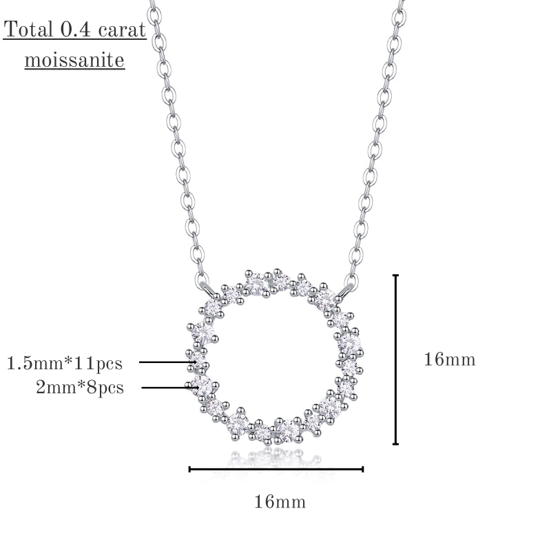 0.4CT D Color Moissanite Circle Pendant Necklace For Women GRA Certified S925 Silver Irregular Circle Charm Necklace Chain
