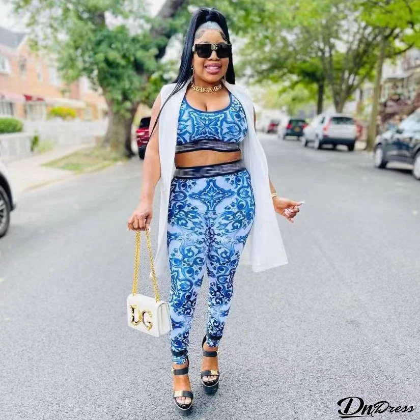 Women Printed Sleeveless Top and Pant Two-piece Set