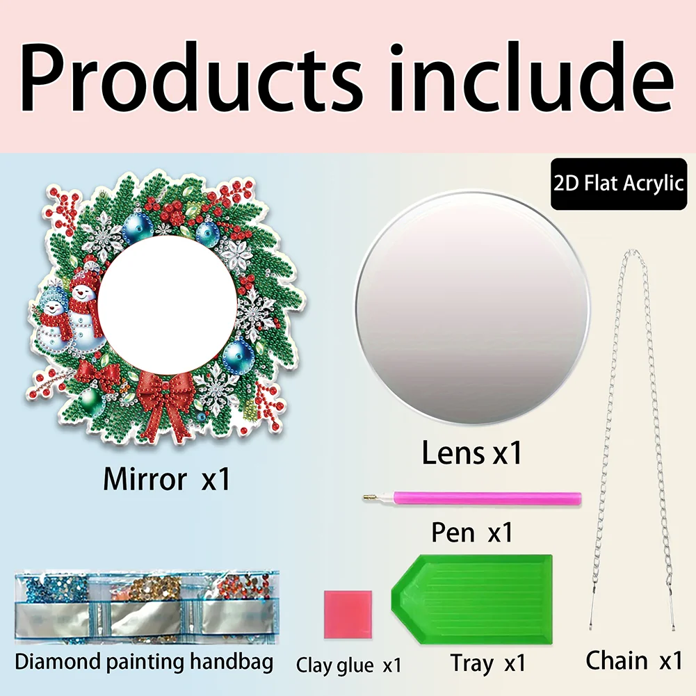 Snowman Wreath DIY Diamond Painting Mirror Kit Diamond Art Makeup Mirror