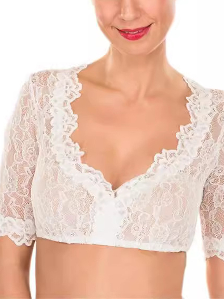 Elegant Lace Splicing Cotton Short Sleeve Shirt wearshes