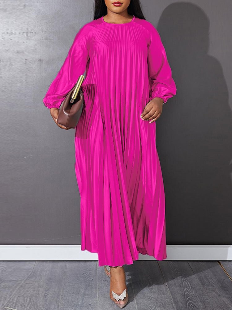 Satin Long Sleeve Soldi Color Women Maxi Dresses SKUI99514 QueenFunky